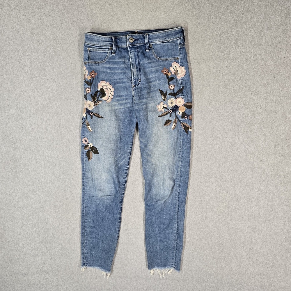 Abercrombie & Fitch Teens Jeans 27 4R Blue Denim Embroidered Floral Simone Ankle